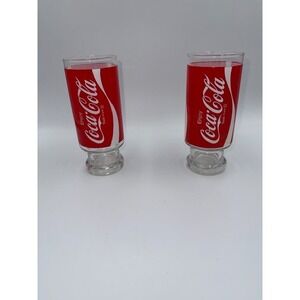 Vintage Coca Cola Glasses Set‎ of 2 Red White Logo Tall Drinkware